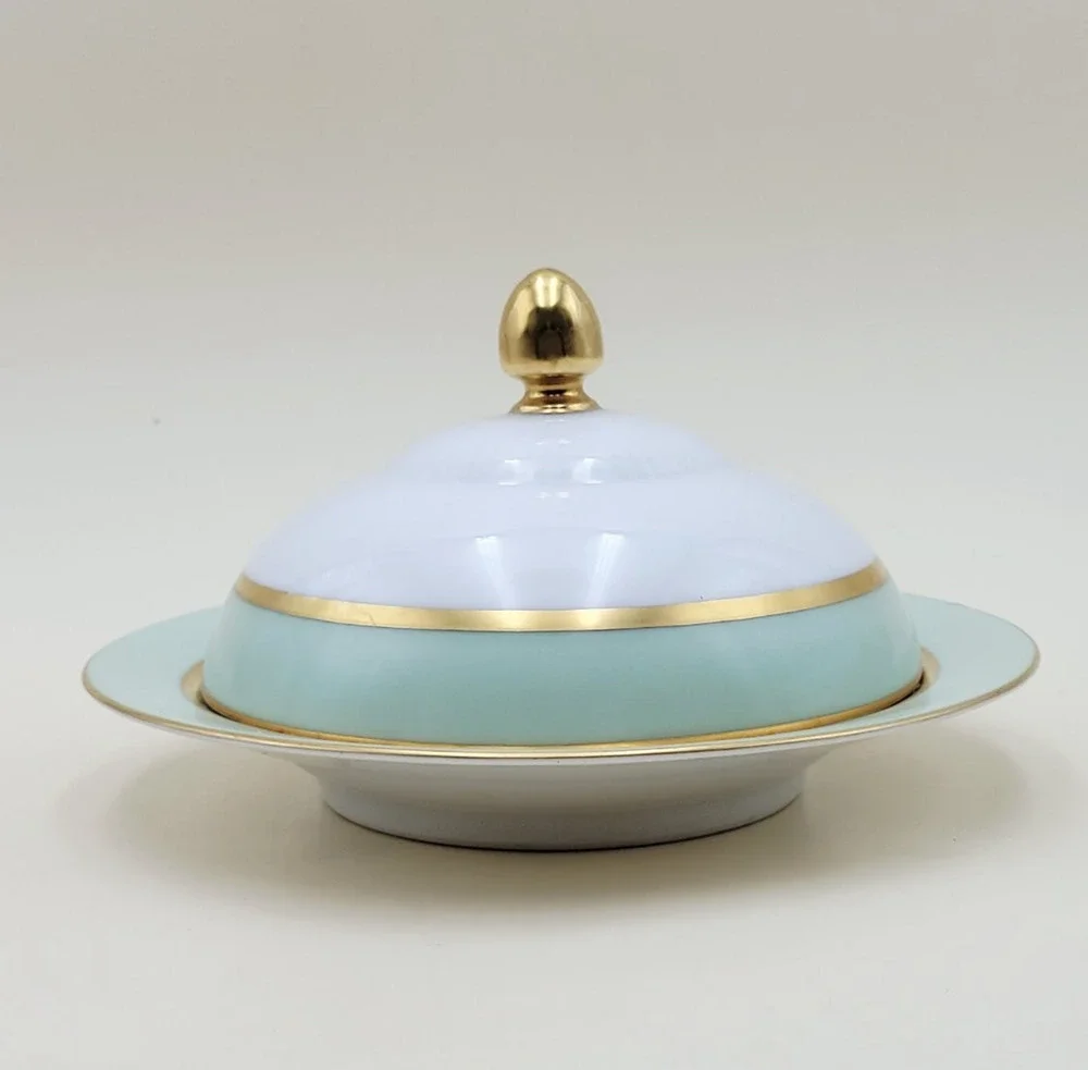Tirschenreuth Clyde Porcelain Butter Dish Mint Green 4245 Mid-Century